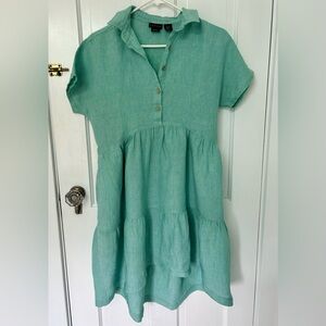 Tahari Mint Green Tiered Linen Dress